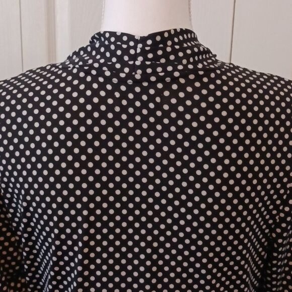 Max Studio Black & White Polka-Dot Surplice Ruched Waist Midi Dress Size L - Picture 8 of 16